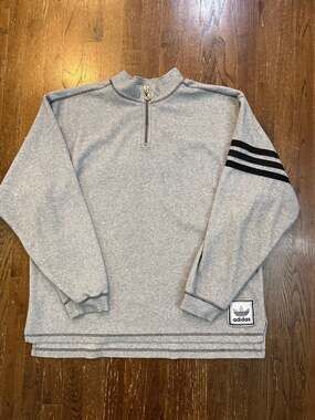 Vintage 90s Adidas Originals Grey Fleece 1/4 Zip Pullover Sweatshirt Size XL